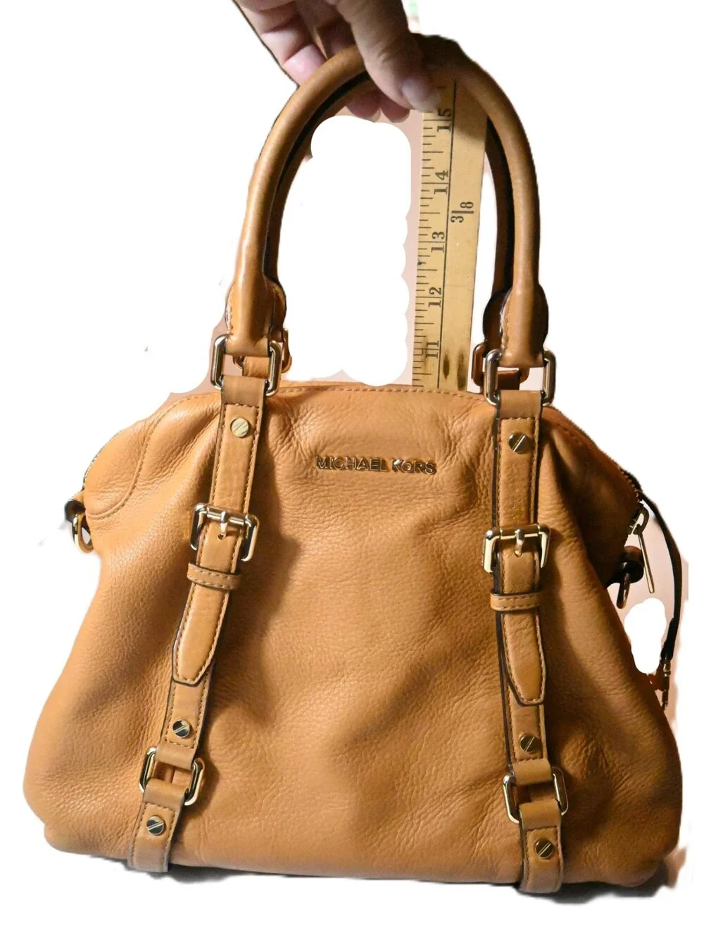 Micheal Kors Bedford Satchel Tan Pebbled Leather Top Handle Bag / Purse.